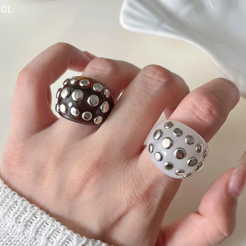 AttireTroveNew Punk Irregular Riveted Ring Chunky Thick Geometric Ring Smooth Vintage Resin Rings Gifts