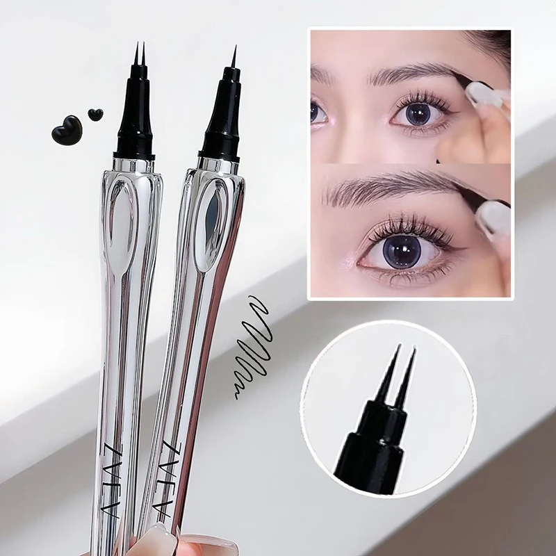 2 Gabel Spitze flüssige Augenbrauen Bleistift Eyeliner unteren Wimpern Stift Make-up wasserdicht dauerhafte schnell trocknende ultra feine Brauen Stift Kosmetik