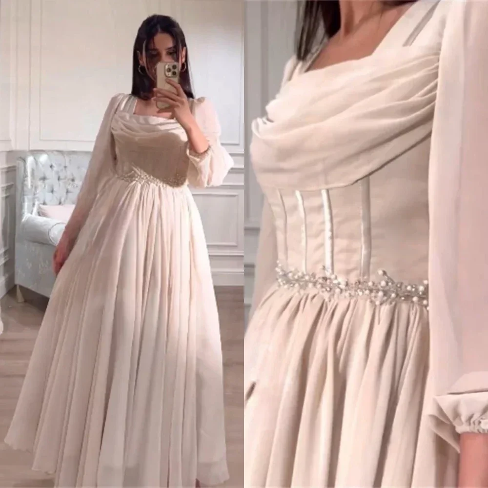 

Customized Elegant And Dignified Chiffon Pearl Ball Dress Is The Perfect Choice For Ankle Elegance, Showcasing