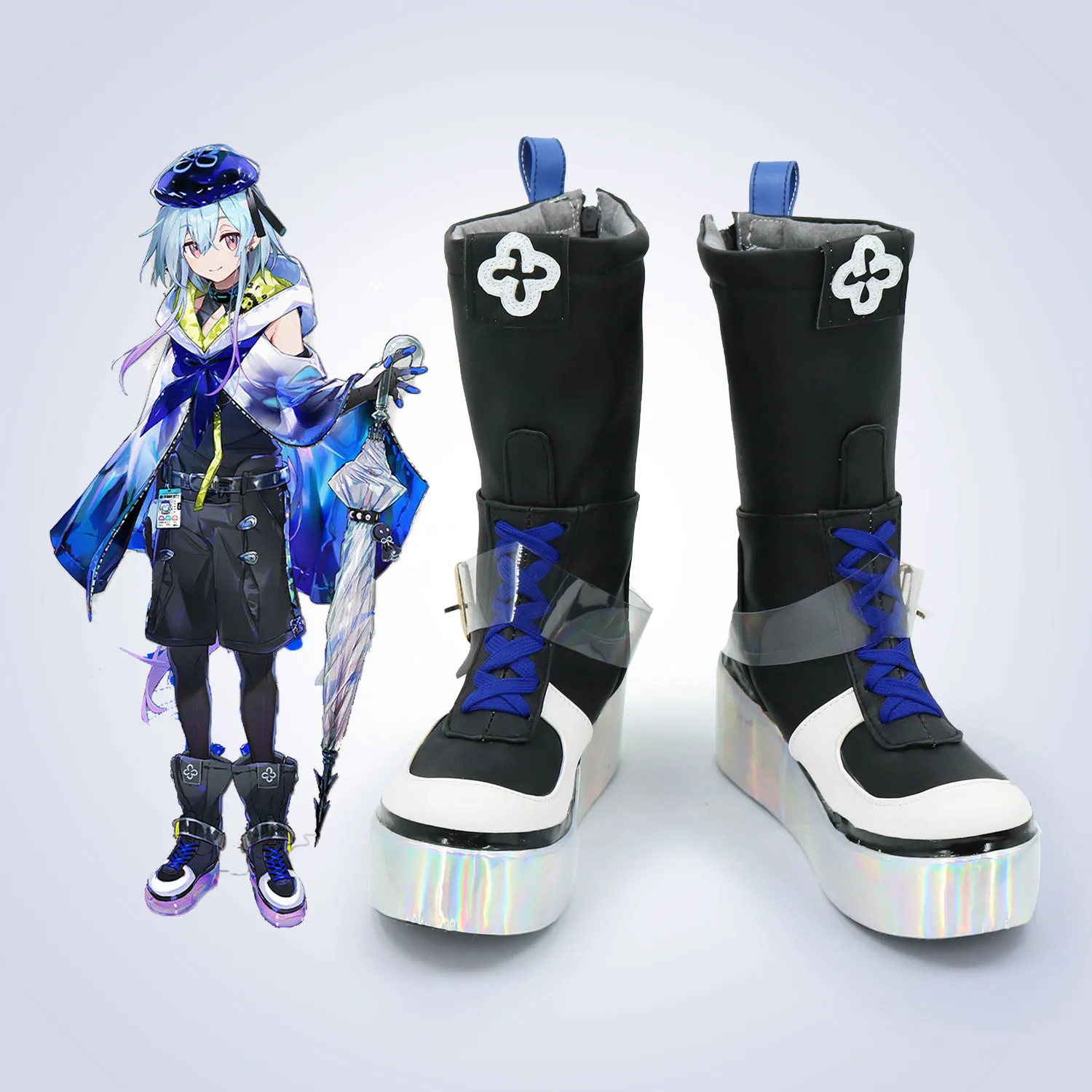 Arknights Mizuki Cosplay PU Boots, Custom Made Game Character Costume Footwear for Halloween Carnival Party