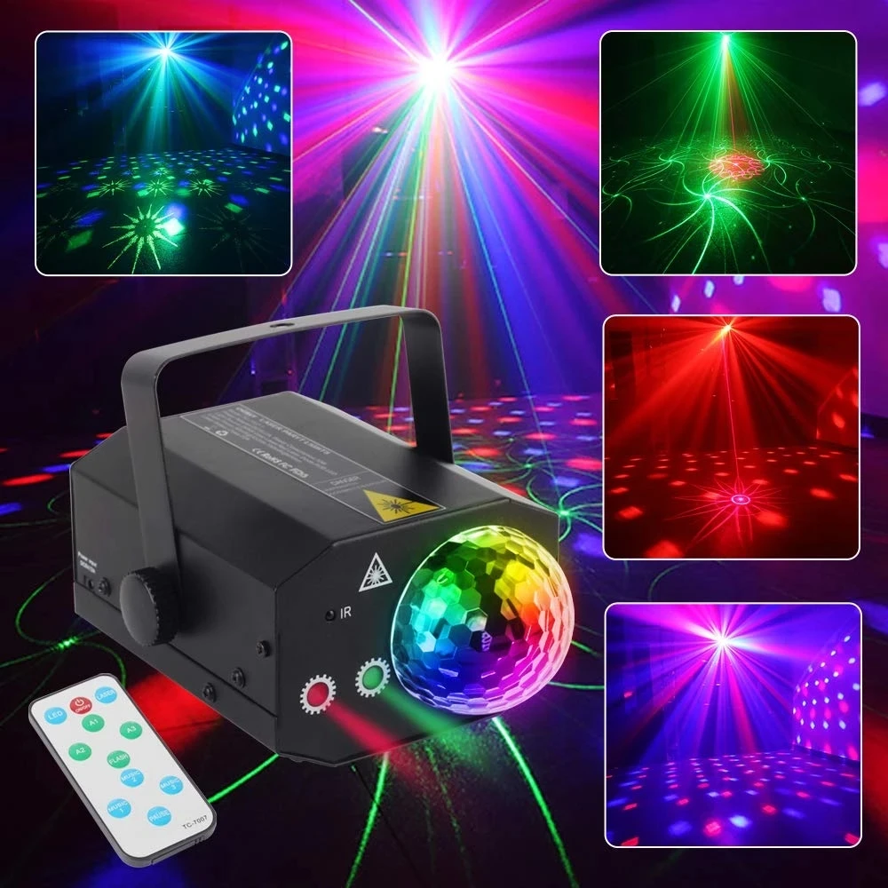 Magic Ball Laser Light Plastic Shell 2-in-1 Effect LED Stage Light Projector Strobe Lights with Sound Activated  For Club
