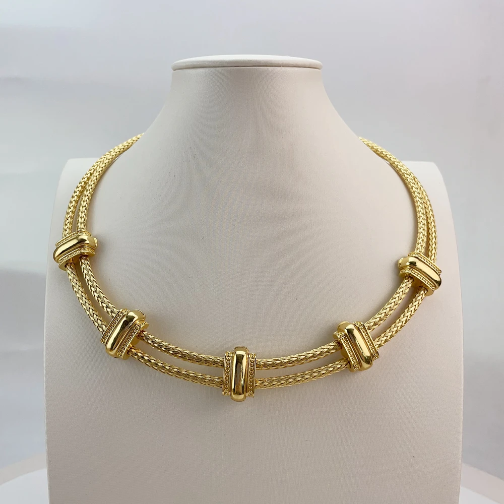 EMMA مجموعات مجوهرات فاخرة برازيلية للنساء دبي مطلية بالذهب الأفريقي اليدوية الزفاف مجموعة الزفاف قلادة جريئة FHK21000