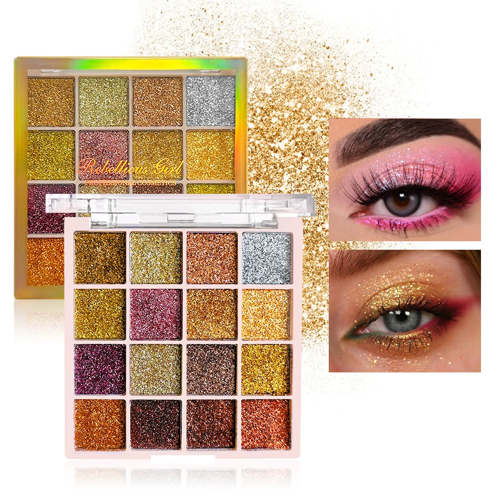 16 Colors Glitter Eyeshadow Palette Shimmer Multicolor Golden Color Sparkle Sequin Finish Body Face Makeup Stage Party Makeup