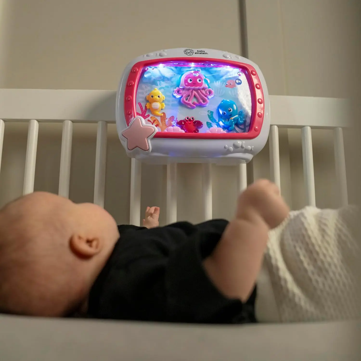 Pink Musical Crib Toy with Soothing Lights and Sounds for Newborns, Remote Control Included