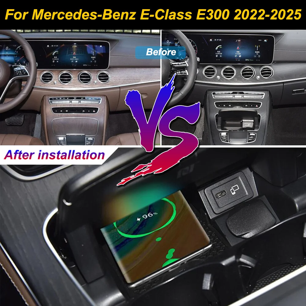 

for Mercedes-Benz E300 E300L 2022-2025 Car Wireless Mobile Phone Charger Center Console Storage 18W fast charge plate holder