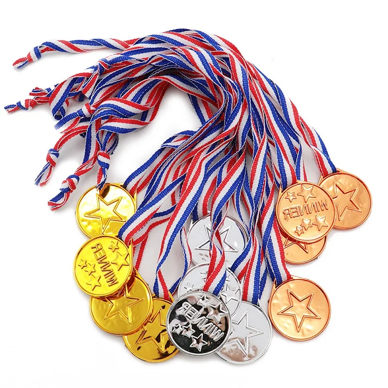 

20Pcs Kids Gold Plastic Winner Award Medals Champion Style For Sports Competition Talent Show Birthday Party Favors