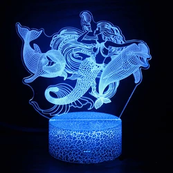 Nighdn Dolphin Fish Night Light 3D LED Lamp Room Bedroom Decoration 7 Color Changing Birthday Holiday Gifts Child Nightlight