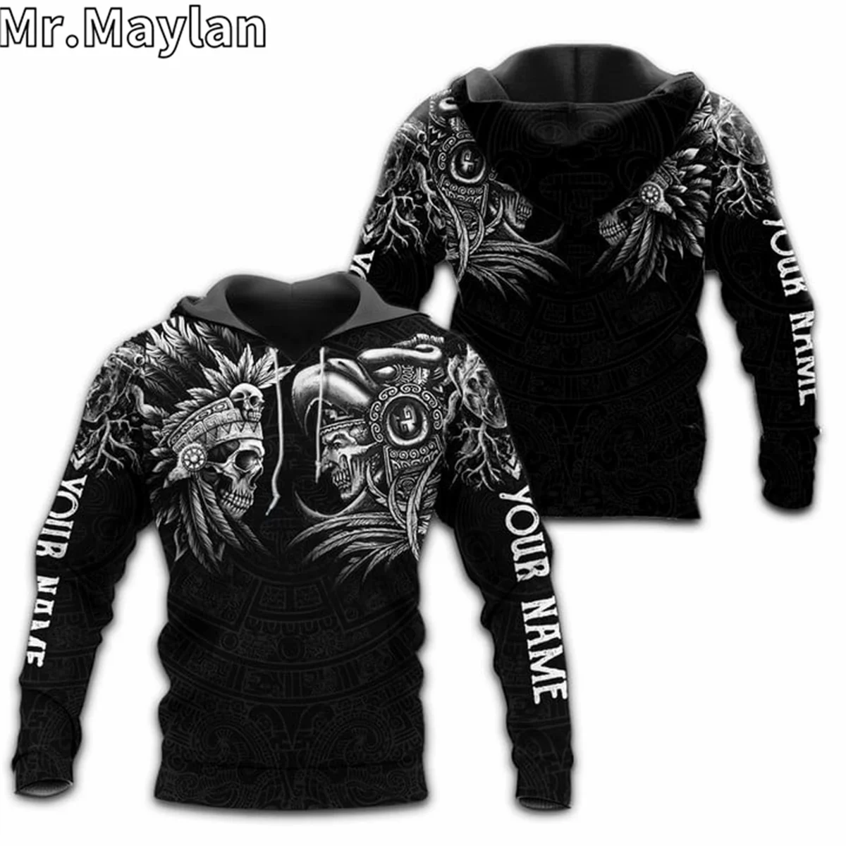 

AZTEC Mexico WARRIORS SKULL Tattoo CUSTOM NAME 3D Unisex Hoodie Men Sweatshirt Streetwear Zip Pullover Casual Jacket Tracksuits