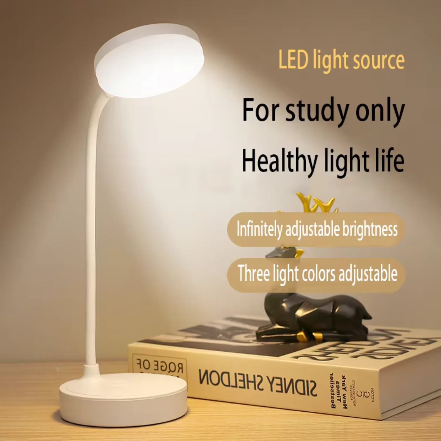 Portable  Desk Lamp USB Wireless Charging Desk Lamp, Supports 3-Color Stepless Dimming, Eye Protection, Bedroom Bedside Lamp