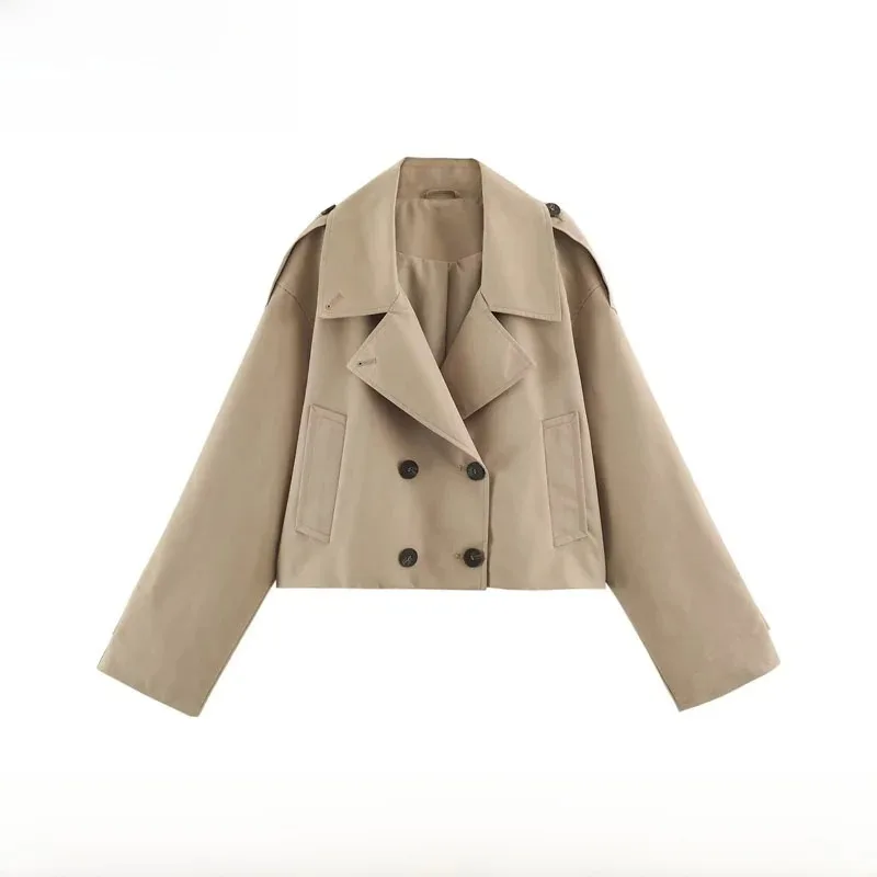 2026Early Autumn New Arrival Women S Fashion Versatile Date Outfit Short Double Breasted Polyester Jacket Coat Long Sleeve