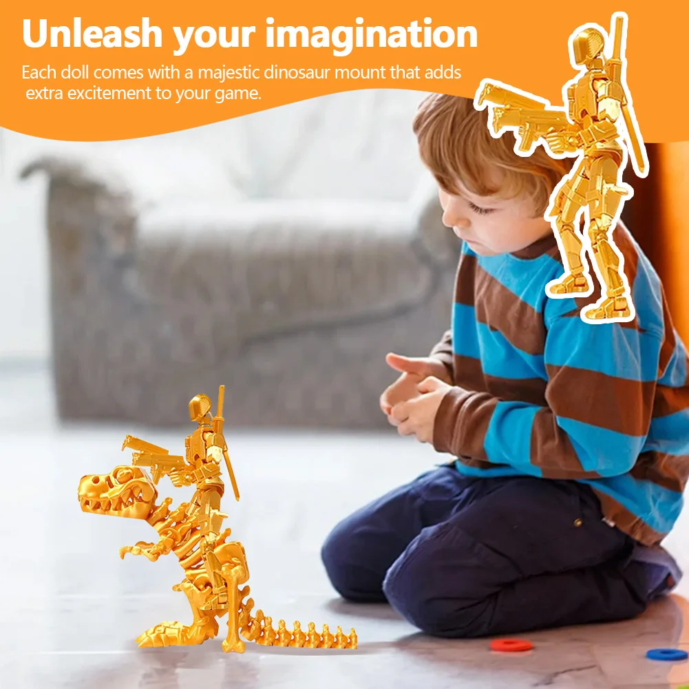 T13 Action Figure and Dinosaur Mount Set 3D Printed Robot Dummy and Dinosaur Set 3D Printed Robot Action Figure Dragon Set