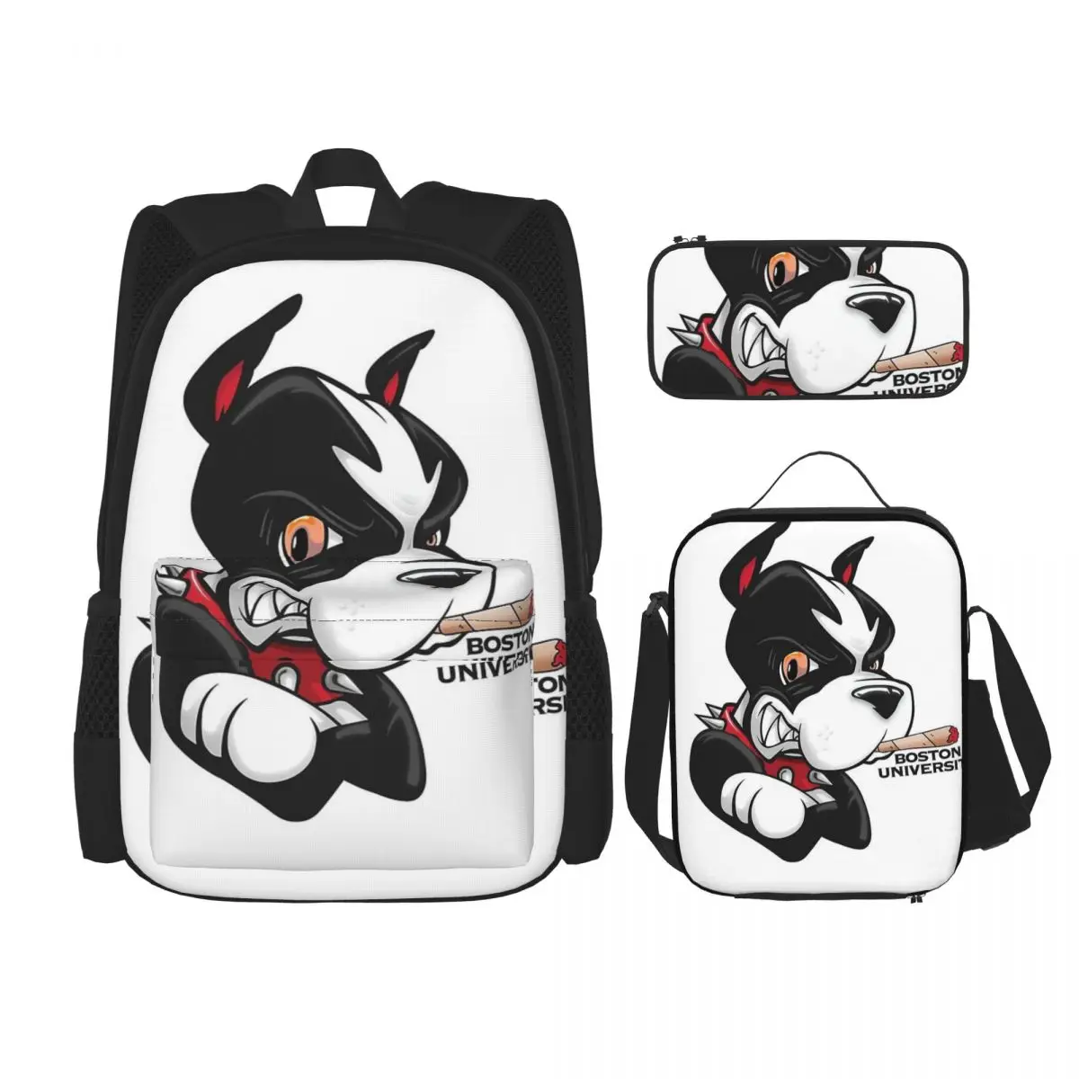 

Boston University Terrier High Backpacks Boys Girls Bookbag Children School Bags Kids Rucksack Lunch Bag Pen Bag Three-Piece Set