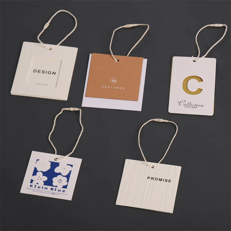 Custom..pieces.Luxury logo Low MOQ Custom ECO recyclable  with string rope swing embossed  printing Paper hang cl