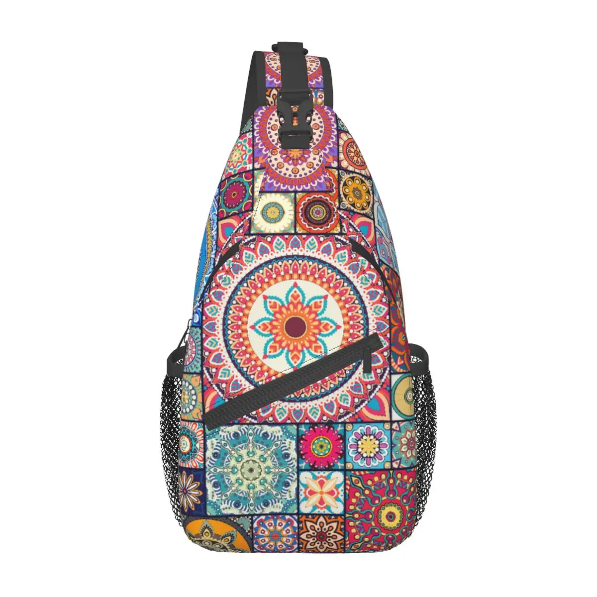 Boho Mandala Art Small Sling Bag Peito Crossbody Ombro Mochila Viagem Caminhadas Mochilas Boêmio Mexicano Casual Bag