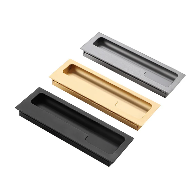 400mm Long Furniture Pull Hidden Wardrobe Handles Invisible Black/Gold Drawer Cupboard Knobs Sliding Door Handle
