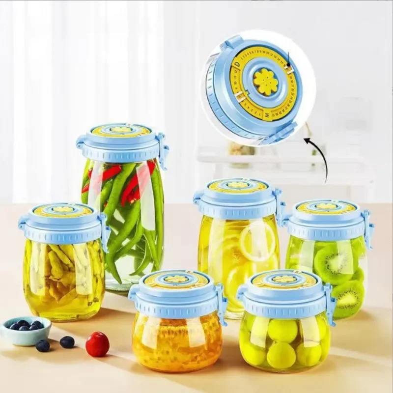 

Sealed Glass Storage Jar Kitchen Dried Fruits Grains Storage Tank Comes Exhaust Fresh-keeping Bottle Organization Canister