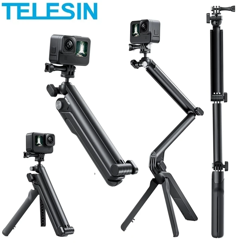 TELESIN 3-сторонняя палка для селфи со штативом для GoPro 13 12 11 10 DJI Action 5pro 4 Insta360 iPhone 16 15 14 Аксессуар