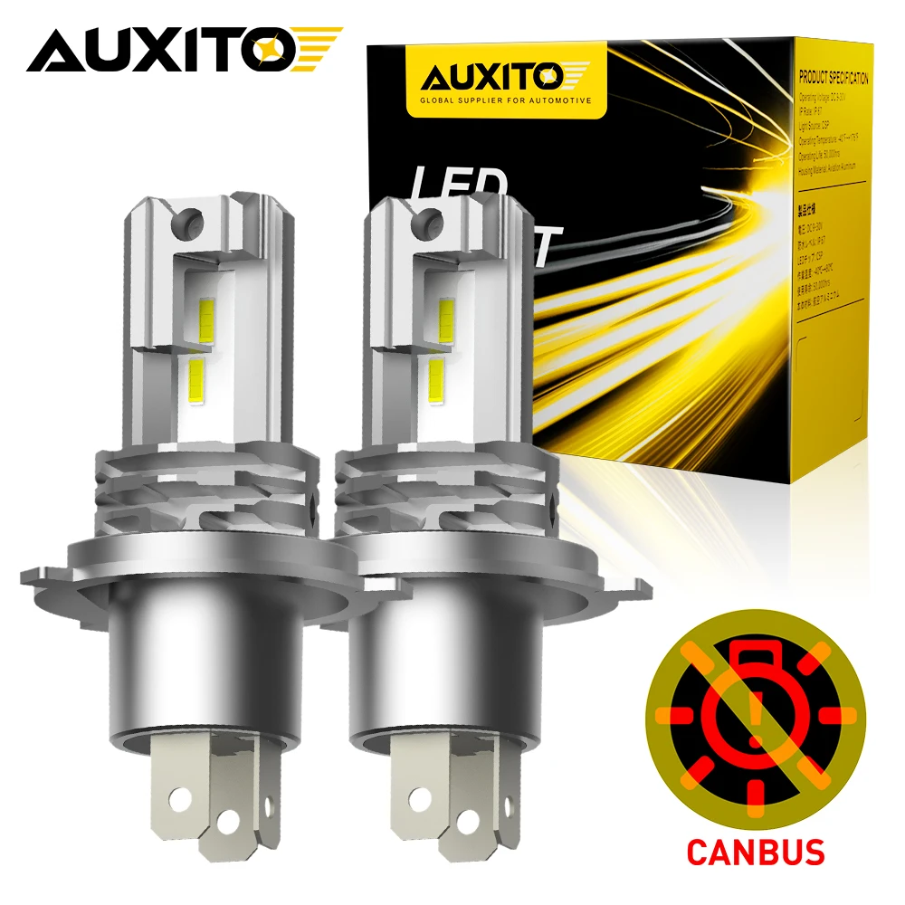 AUXITO H4 Led Headlight for Cars Canbus Fanless Hi/Lo High and Low Beam for Audi Honda VW Toyota H4 LED Moto Headlamp 2/1Pcs