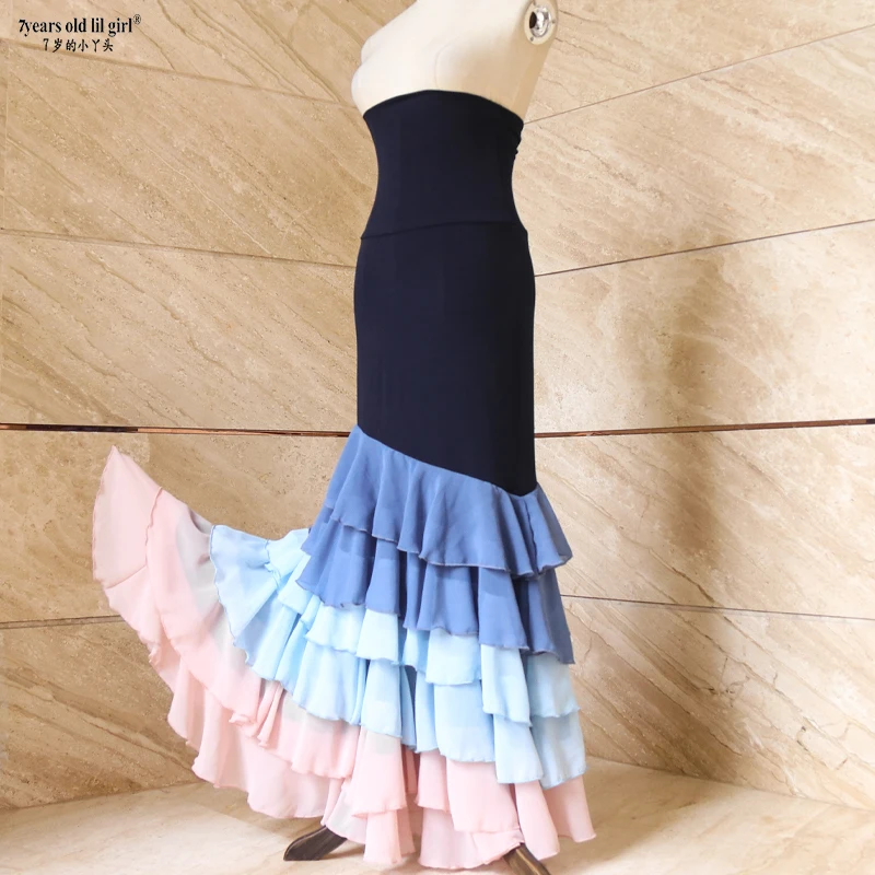 Jupe Flamenco haute élasticité taille haute avec volants en mousseline De soie Falda De Flamenco DTT63