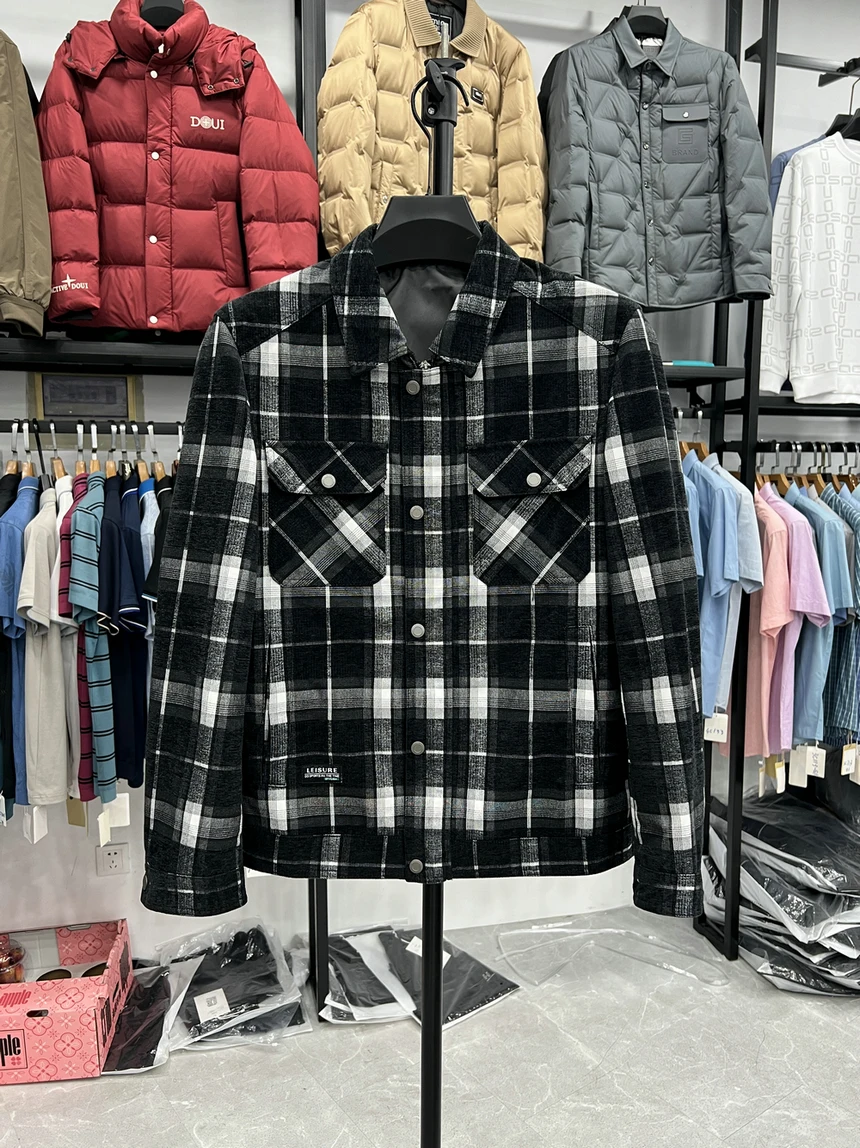 

Мужская приталенная куртка Slim Fit с отложным воротником, без бирки, осенняя, в клетку, повседневная, модная верхняя одежда для мужчин