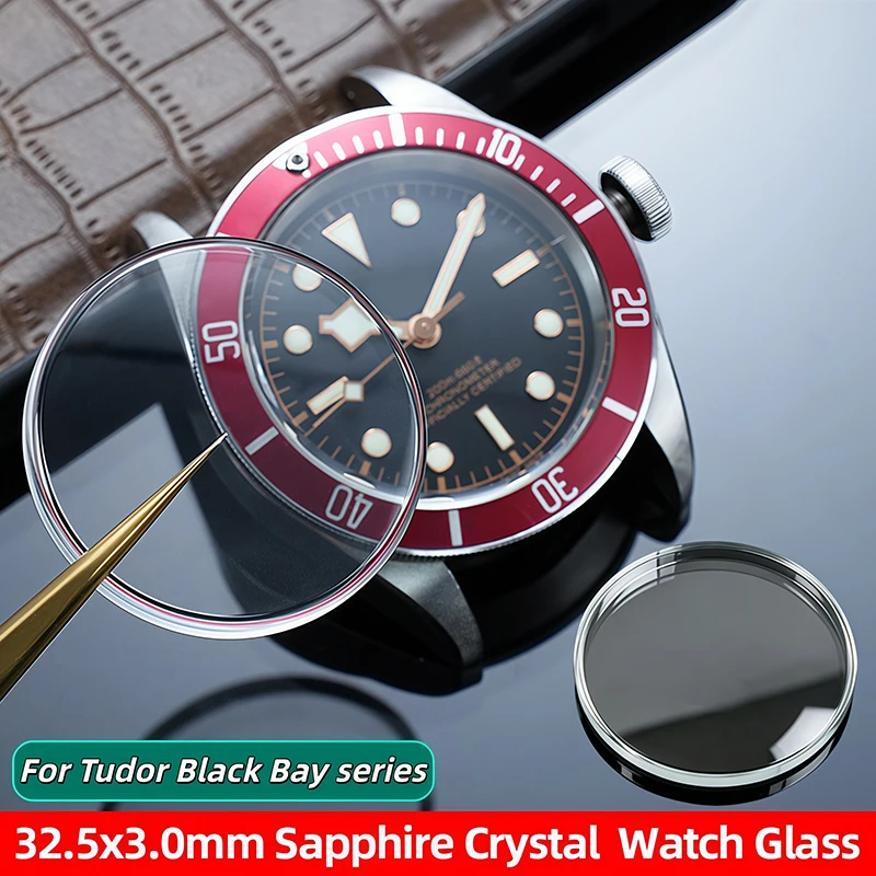 32.5x3.0mm Sapphire Crystal  Watch Glass for Tudor Black Bay M79230 79220R M79030 Red flower Red Shield replacement watch parts