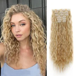 Synthetic Hair 6PCS Clip in Synthetic Hair Extensions Brown Blonde Color Mermaid Waves Hair Pieces for Women