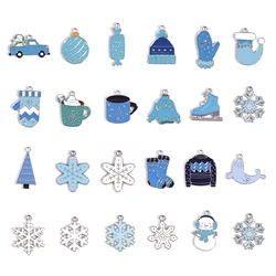 10pcs New Winter Style Charms Silver Color White Blue Enamel Snowman Snow Candy Pendants DIY Necklace Earrings For Women Jewelry
