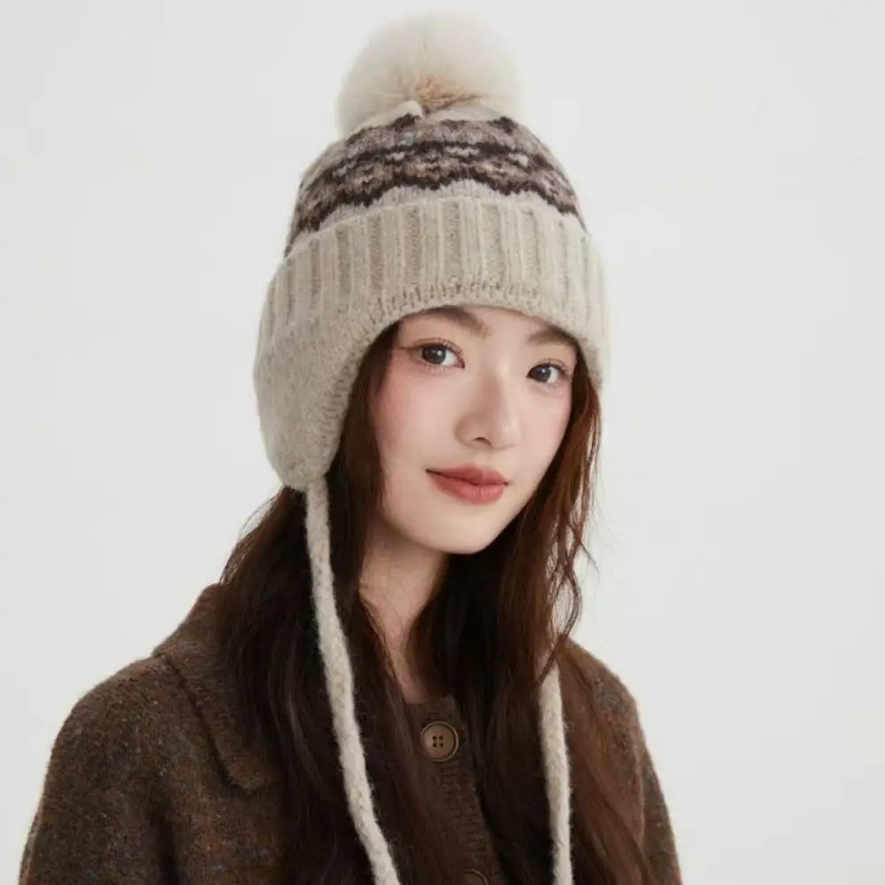 

Fashion Warm Jacquard Knitted Hat Printed Wool Fair Isle Style Beanies Retro Vintage Lei Feng Hat Autumn
