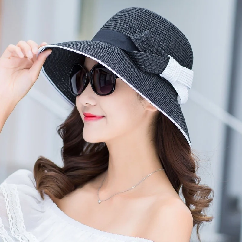 Straw Visor Hat Women Summer Sun Shade Hats Sunscreen Sun Protection Foldable Female Seaside Beach Cap Casual Outdoor Caps