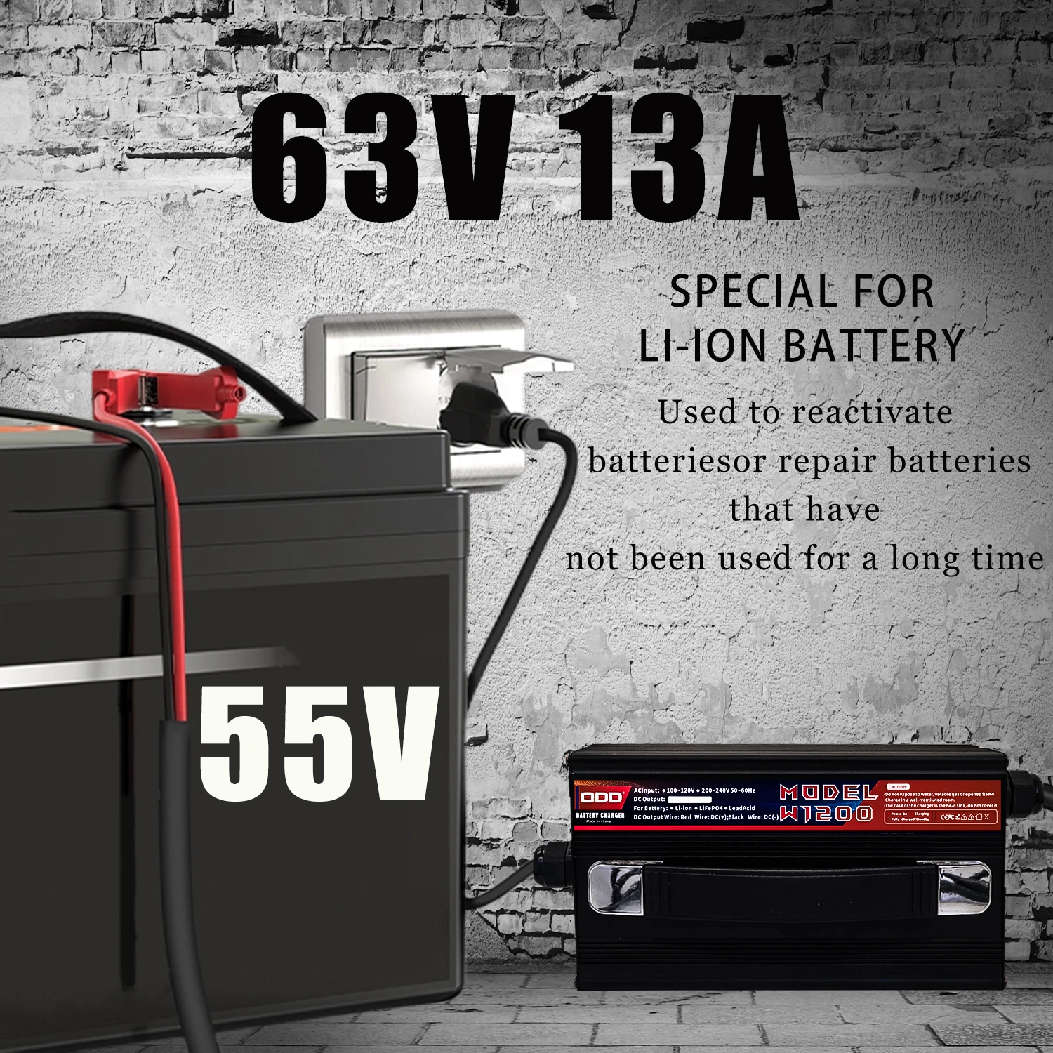 63V 13A Lithium-ion Charger For 15S 55.5V Li-ion Battery Charger High Power With Fan Aluminum Case