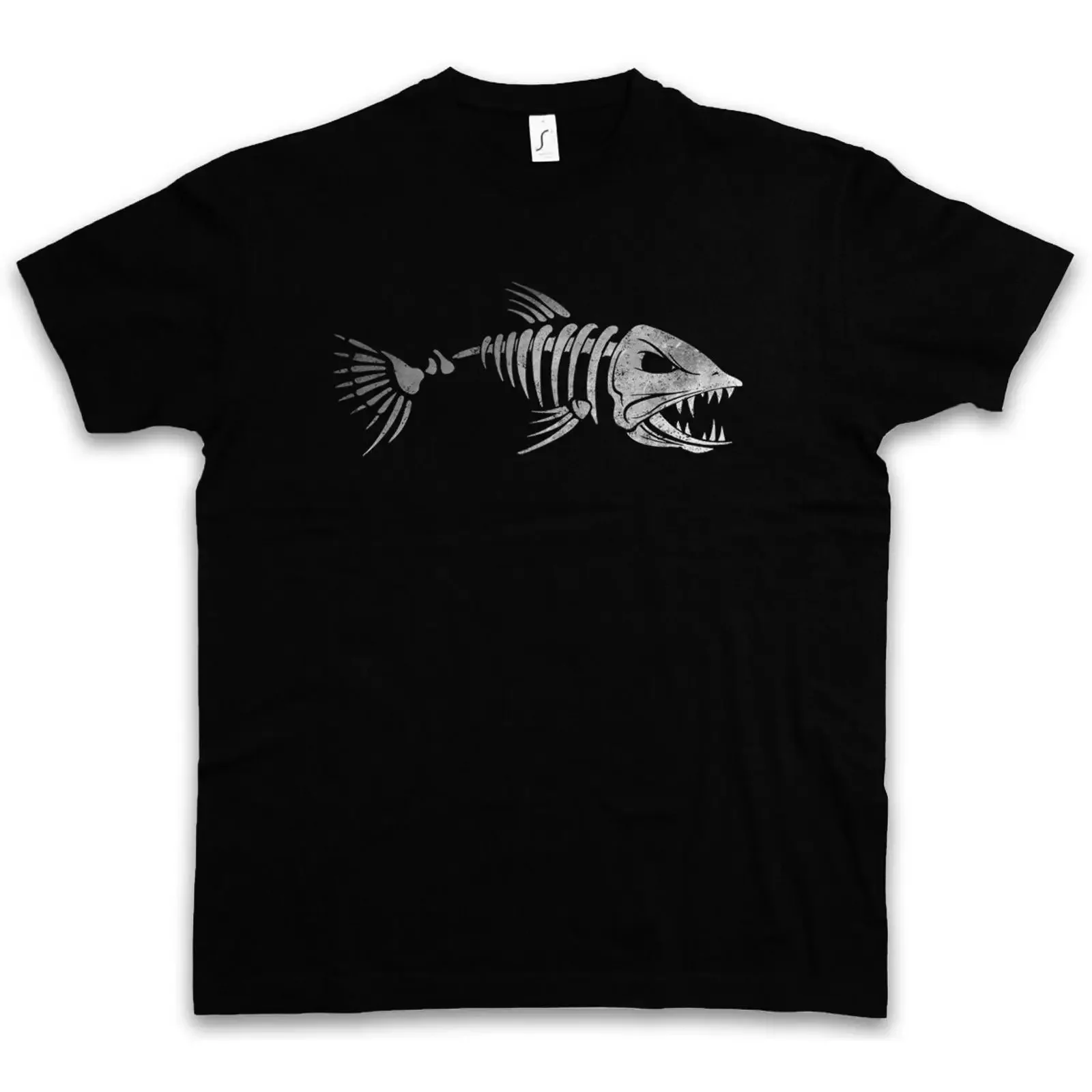 FISH SKELETON T SHIRT Fishing Fisher Rod Pole Bone Hunting River Sea and Line vintage Washed Top For Everyday Wear fashion