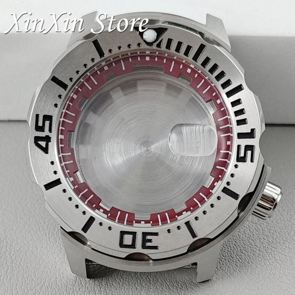 Anillo rojo 43mm S corona plata caja de reloj de acero inoxidable Monster Case 3,8 corona de tornillo para movimiento NH34 NH35 NH36 NH38 NH70 4R35
