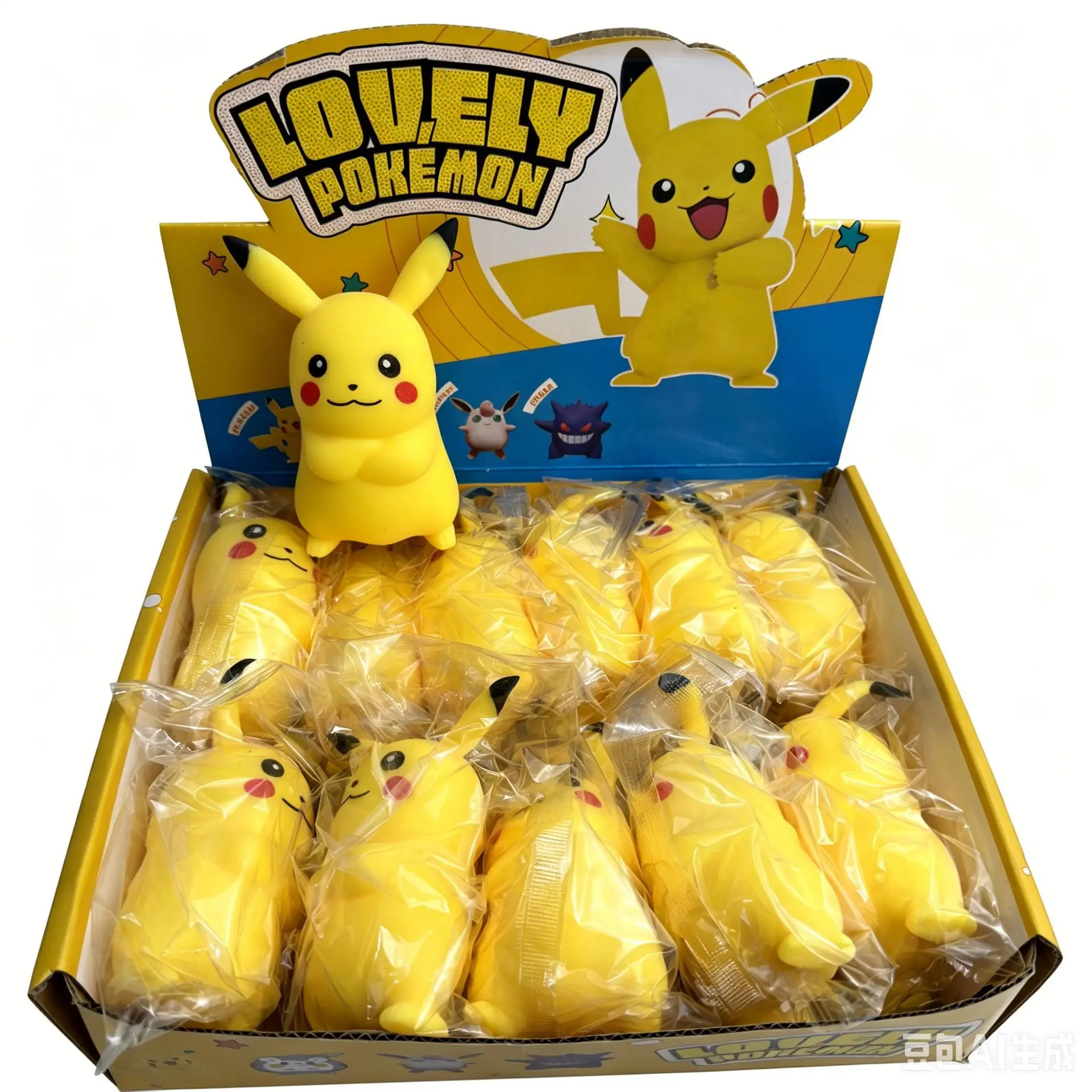12pcs/Full Case TPR Flour-Filled Pikachu Squishy Toy, Fast Rebound Stress Relief Decompression Fidget Blind Box