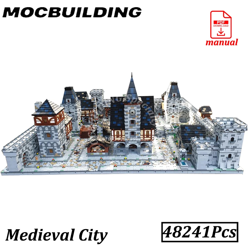 Mini Medieval City Bricks Town Castle Tower Wall Gate House Bridge MOC Building Blocks Street View Toys Construction Gift