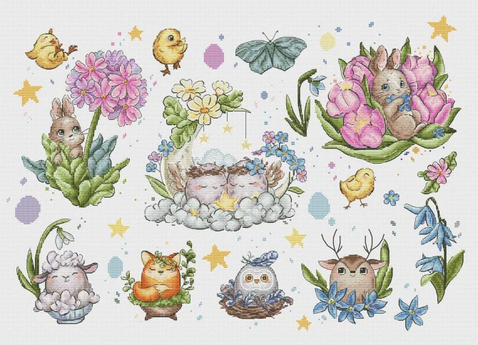 

DIY Needle Work Cross Stitch Spring Animals 59-44 counted Cross Stitch Kit 28ct 14ct 32ct Metallic cotton aida