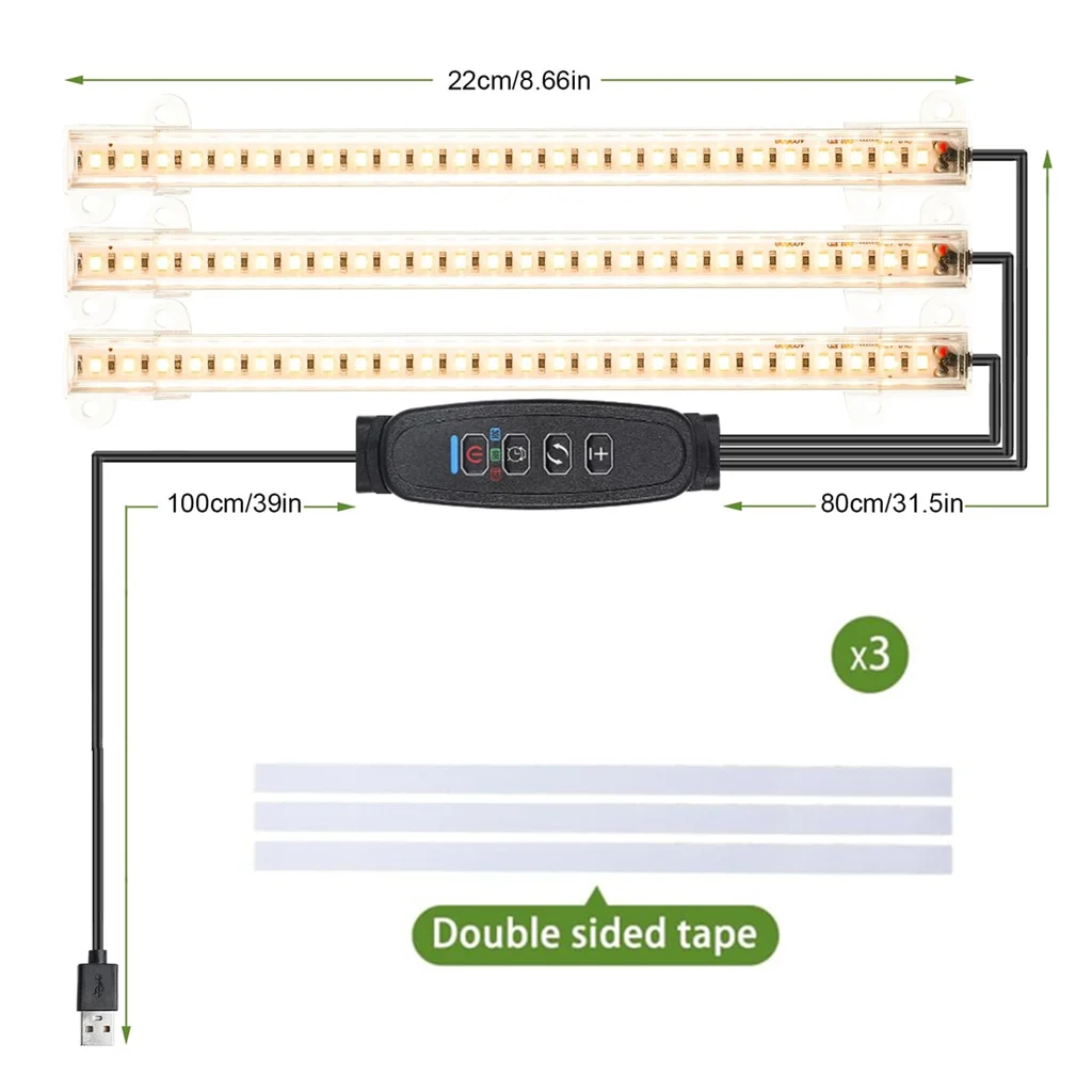 3500K LED Grow Light Strips Full Spectrum Indoor Plant Lights 5V USB Auto Timer 10 Dimming Levels for Seedlings Shelves Black