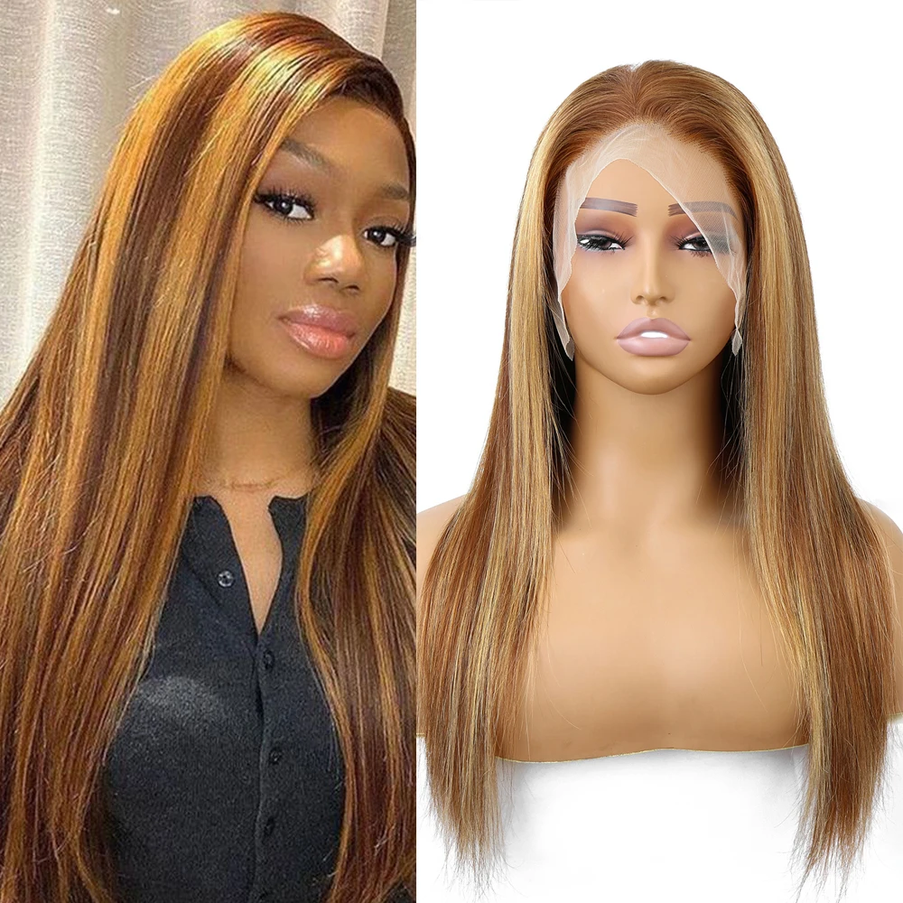 True Length Highlight Wig Human Hair 13x4 Full Size Lace Frontal Straight Human Hair Wigs 100% Transparent Lace Front Wig