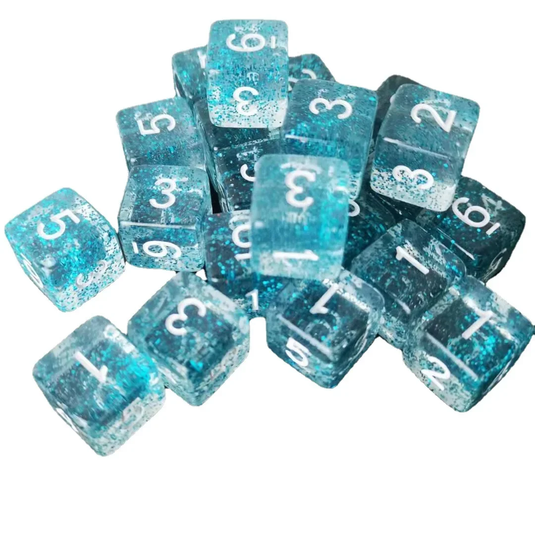 10 pcs/set Transparent Light Blue Dice 6 Sides Blue Glitter Phantom Color Digital Dice 1-6 Square Right Angle Game Accessories