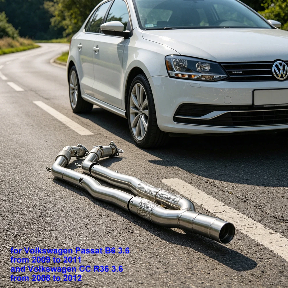 Insulated exhaust downpipe for Volkswagen Passat B6 CC R36 3.6 from 2009 to 2011 stainless steel valve exhaust head section