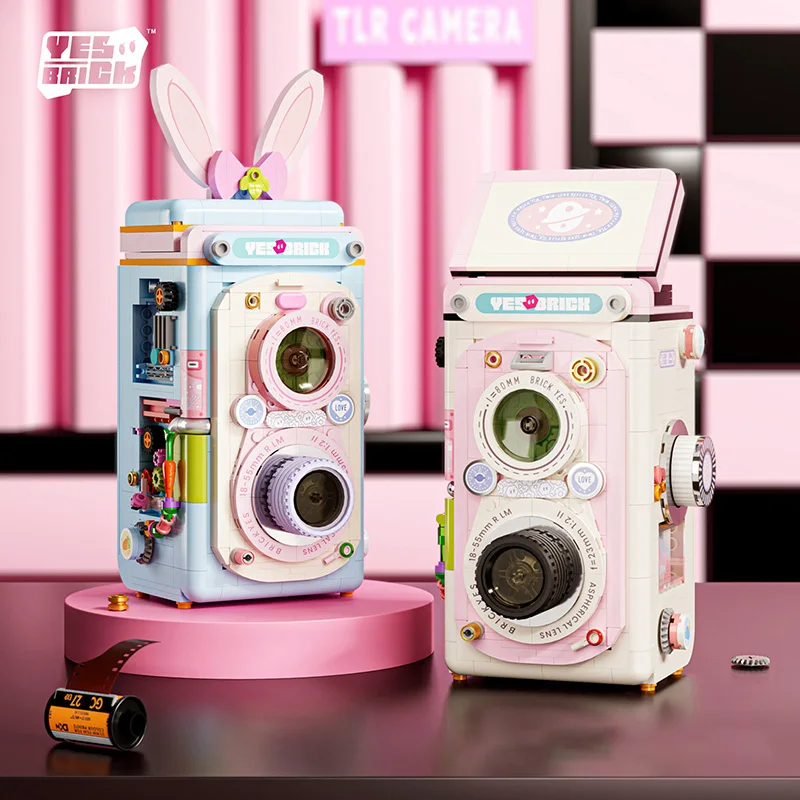 Creative Cute Twin-Lens Reflex Camera Building Blocks Mini Bricks Retro Mechanical Camera MOC Toys For Girlfriend Birthday Gift