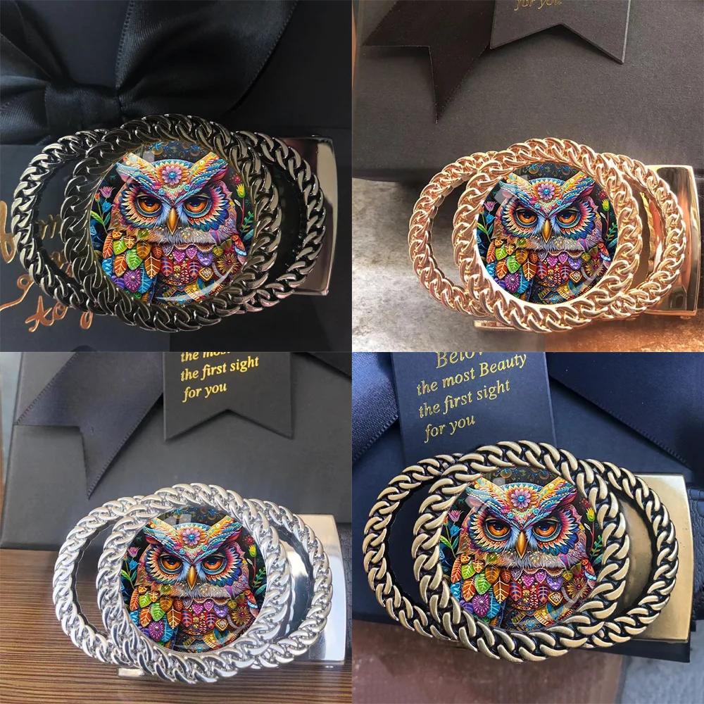 Colorful Cat Owl Automatic Ratchet Belt Buckle Fashion Personalized Waist Accessory Best Gift for Friends