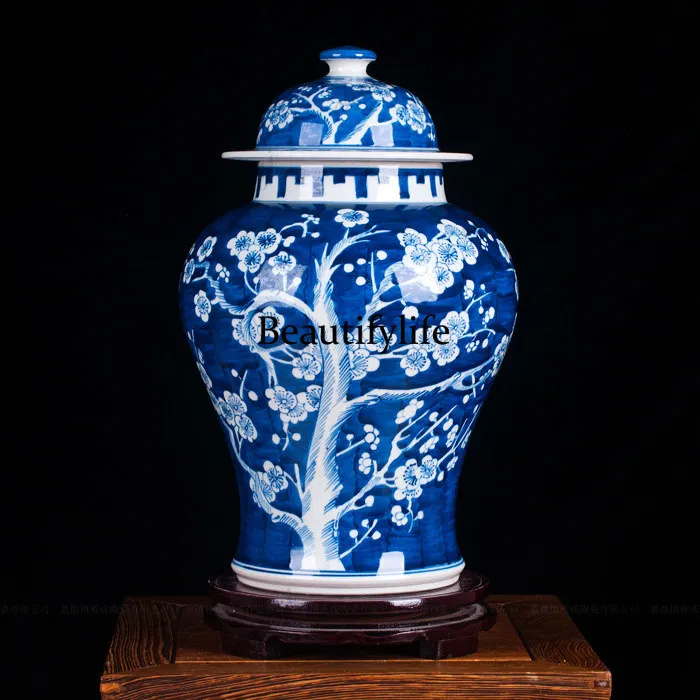 Jingdezhen ceramic ornaments antique flower arrangement blue and white porcelain storage jar tv cabinet  chinoiserie ornaments
