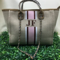 Personalized Custom Monogram Tote Bag Travel Tote Bag Striped Initials Name High-end Chain Tote Bag Shopping Shoulder Bag