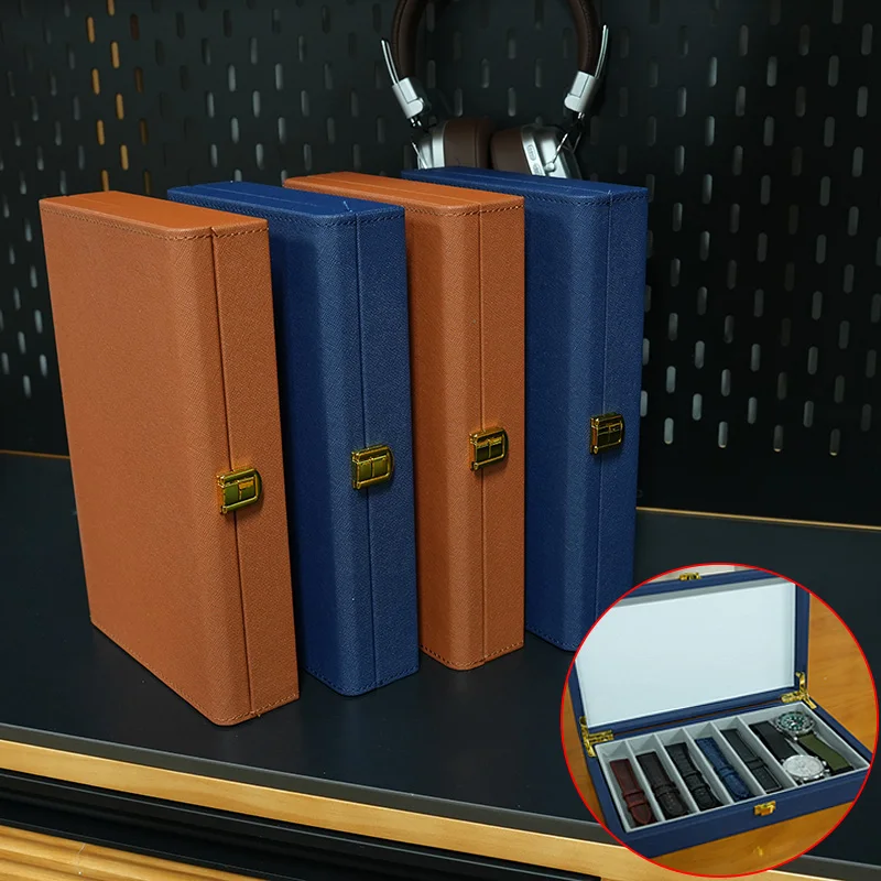 

6 Slots Watch Organizer With Luxury Watch Case Storage Box Fashion Holder For Men woman Watch Display Box Brown dark blue