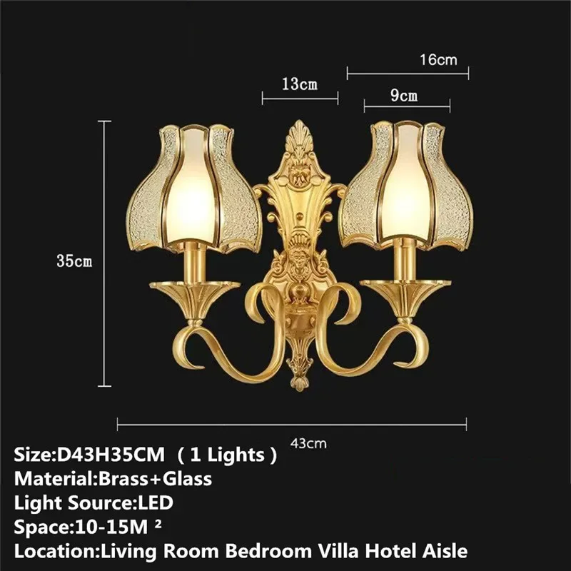 8M Contemporary Brass Wall Lamp American Retro LED Living Room Bedroom Study Room Hotel Villa Model Room Hall Way Aisle Ligh