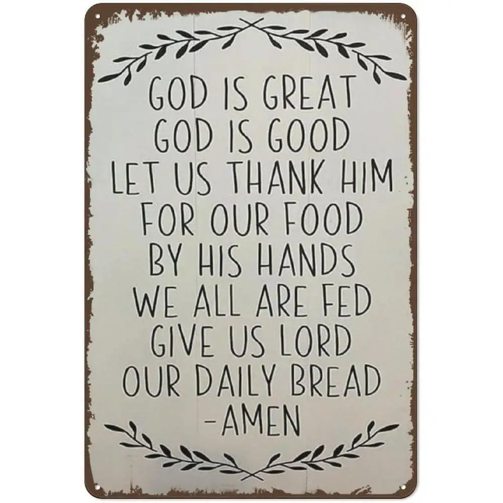 8x12 Metal God Is Great God Is Good Let Us Thank Him for His Food Sign - Rustic Farmhouse Kitchen & Dining Room Decor with Th