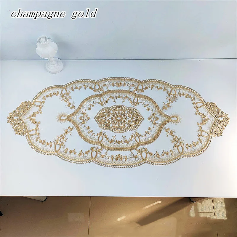 Luxury European Oval Lace Embroidered 4 Colors Tablecloth Table Mat Set Hotel Banquet Villa Party Furniture Christmas Decoration