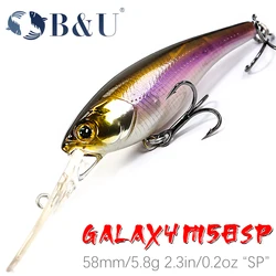 B&U 58mm 5.8g Suspending Jerkbait Crankbait Minnow Shad Hard Bait Deep Diver Depth 2m Fishing Lure Long Casting
