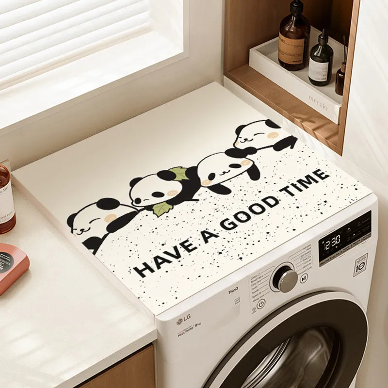 VIKAMA Cute Panda Washing Machine Cover Mat Green Speckle Base Letter Print Waterproof Anti Dust Dryer Surface Pad Dust Cover