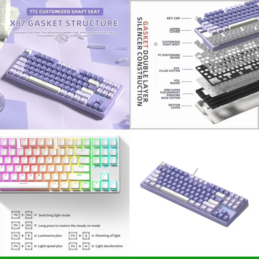 

U55C Gaming Keyboard Hot Swap Keys PBT-Keycap GASKET Structure 11 Light Effects Win-iOS One-key Switch for Computer